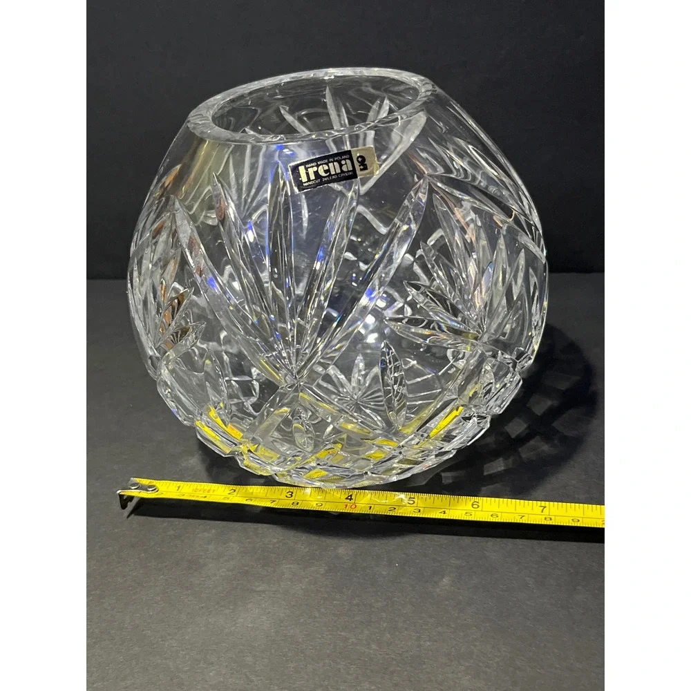 Irena Handcut 24% Lead Crystal Rose Bowl Vase Made in Poland Clear Glass 6 Inch